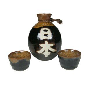 Set 3 Sake Carafe Cups Pottery Studio Pottery Ceramic 5 In Handmade Japanese